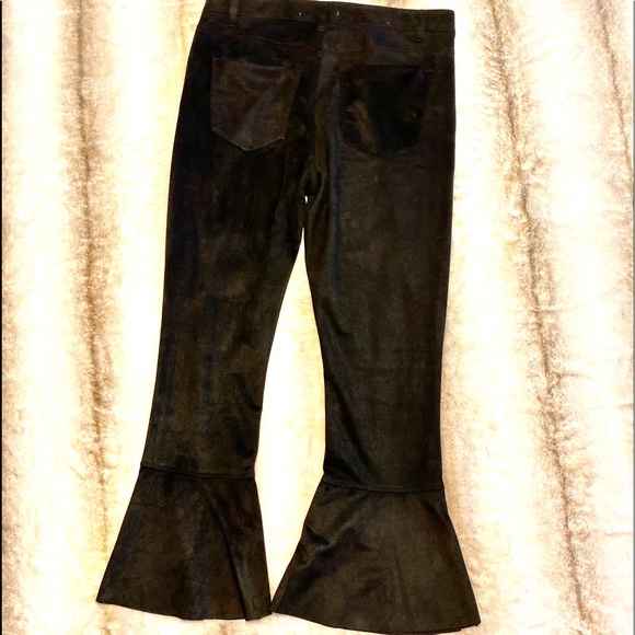 Bell Bottom Classic Retro High Waist Cropped Flared Raw Hem Pants Black - Picture 7 of 13